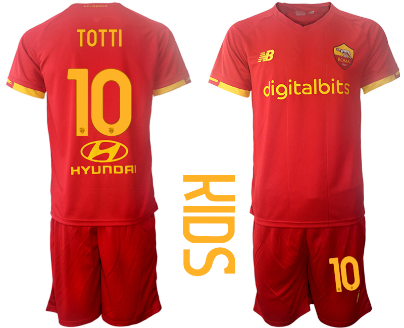 Youth 2021-2022 Club AS Roma home red #10 Soccer Jersey